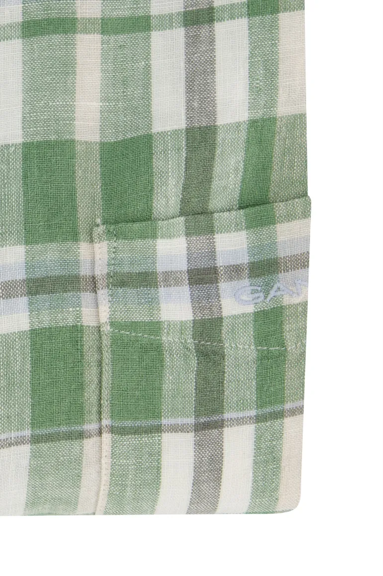 Gant casual overhemd normale fit groen geruit linnen