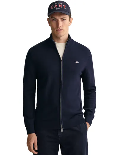 Gant Gant vest opstaande kraag donkerblauw rits effen katoen wijde fit