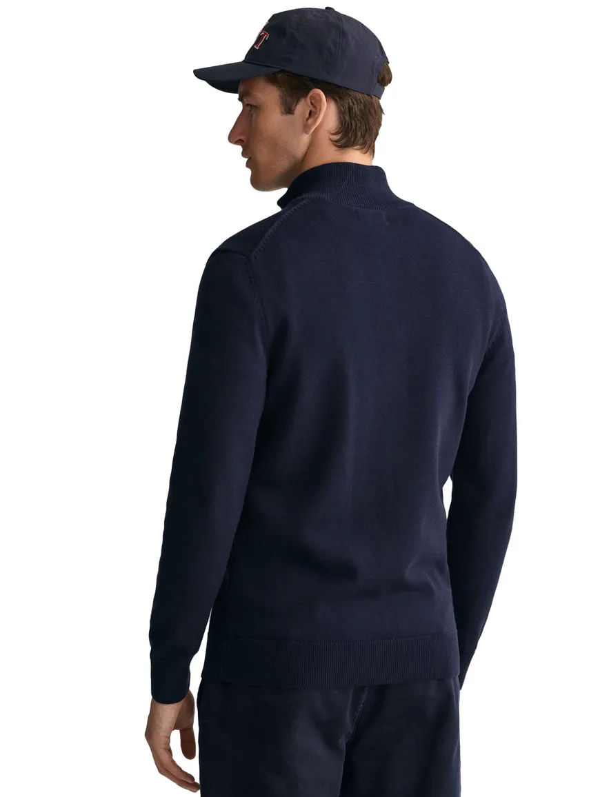 vest Gant donkerblauw effen katoen opstaande kraag rits