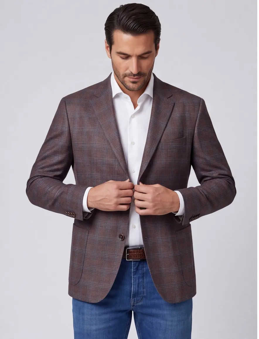 Dressler colbert Sendrik bruin geruit wol slim fit