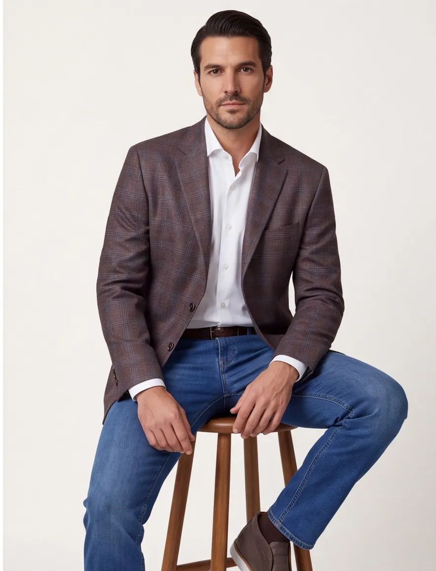 Dressler colbert Sendrik bruin geruit wol slim fit