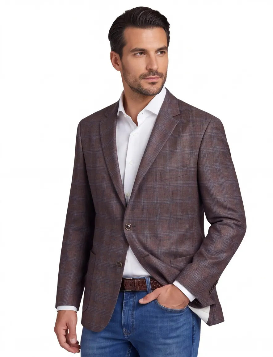 Dressler colbert Sendrik bruin geruit wol slim fit