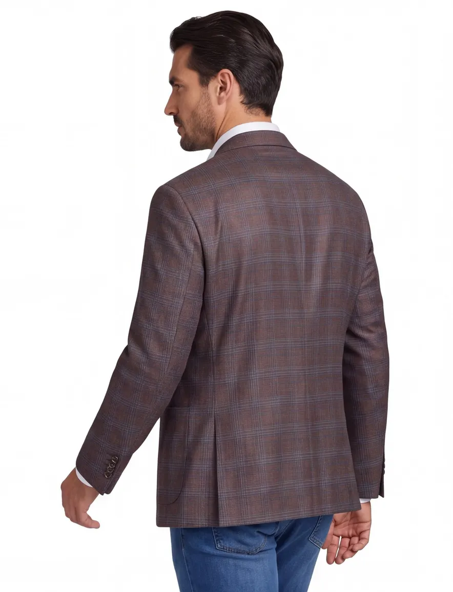 Dressler colbert Sendrik bruin geruit wol slim fit