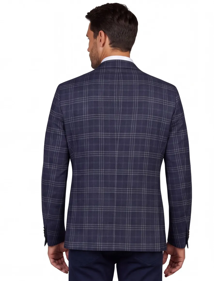Dressler colbert Sendrik donkerblauw geruit zakken wol slim fit