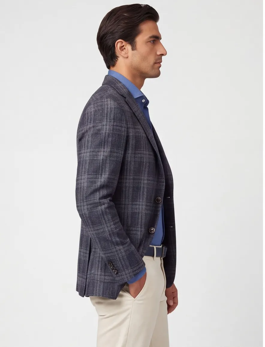 Dressler colbert Sendrik donkerblauw geruit wol slim fit