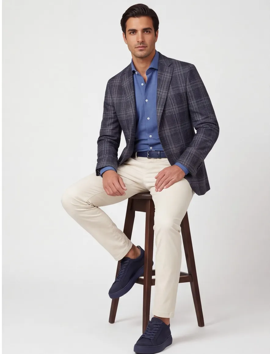 Dressler colbert Sendrik donkerblauw geruit wol slim fit