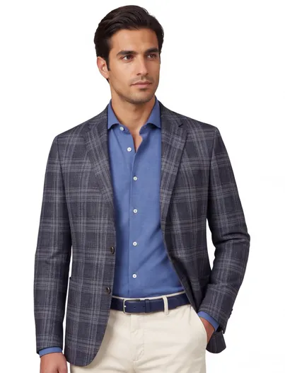 Dressler Dressler colbert Sendrik donkerblauw geruit wol slim fit