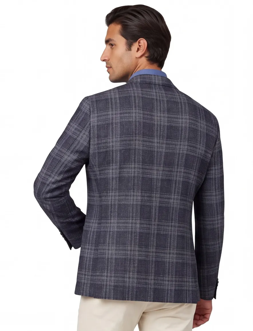 Dressler colbert Sendrik donkerblauw geruit wol slim fit