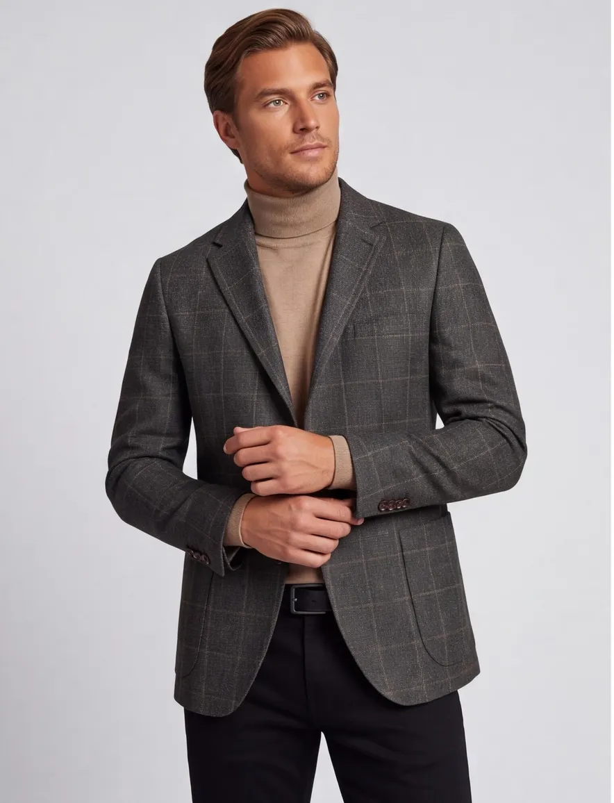 Dressler colbert antraciet geruit merinowol slim fit