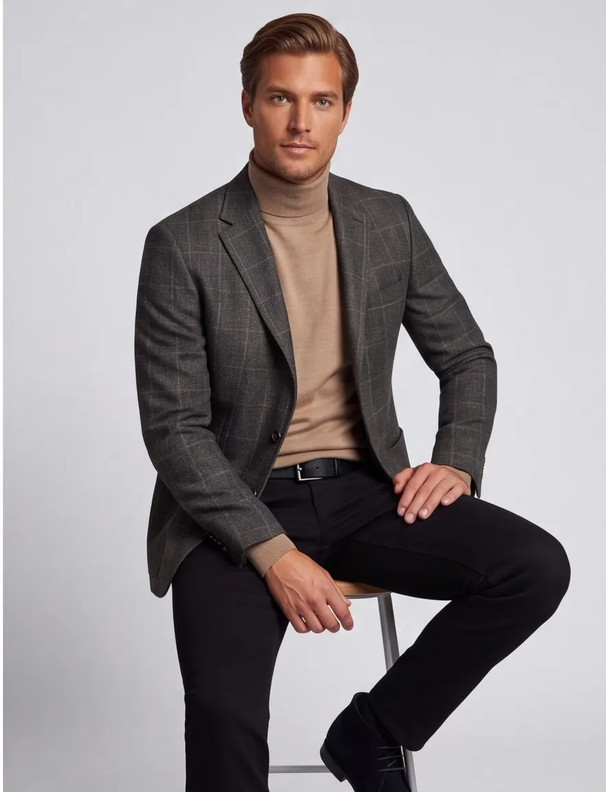 Dressler colbert antraciet geruit merinowol slim fit