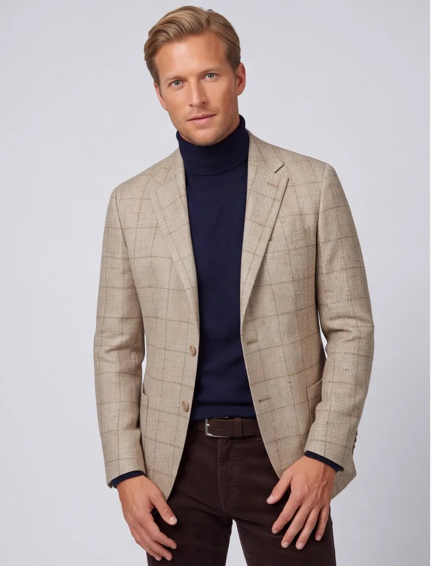 Dressler colbert beige geruit wol slim fit
