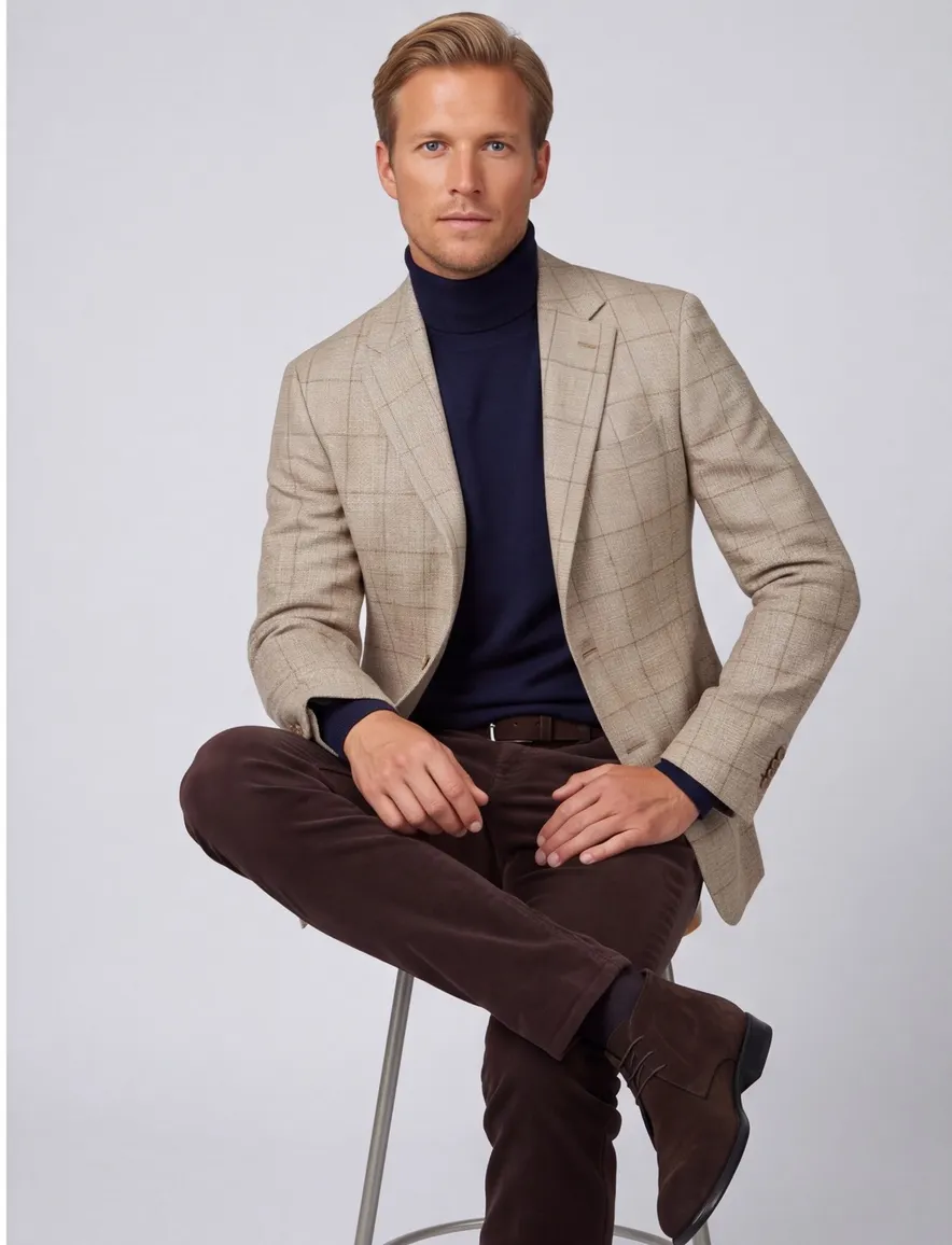 Dressler colbert beige geruit wol slim fit