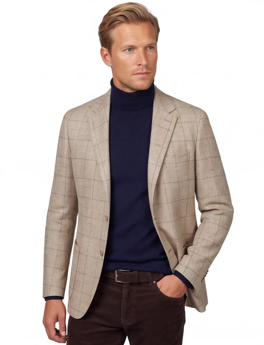 Dressler colbert beige geruit wol slim fit