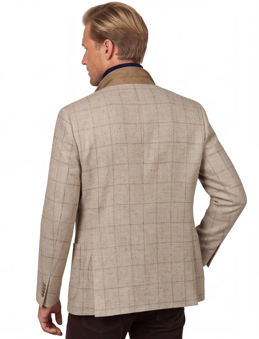 Dressler colbert beige geruit wol slim fit