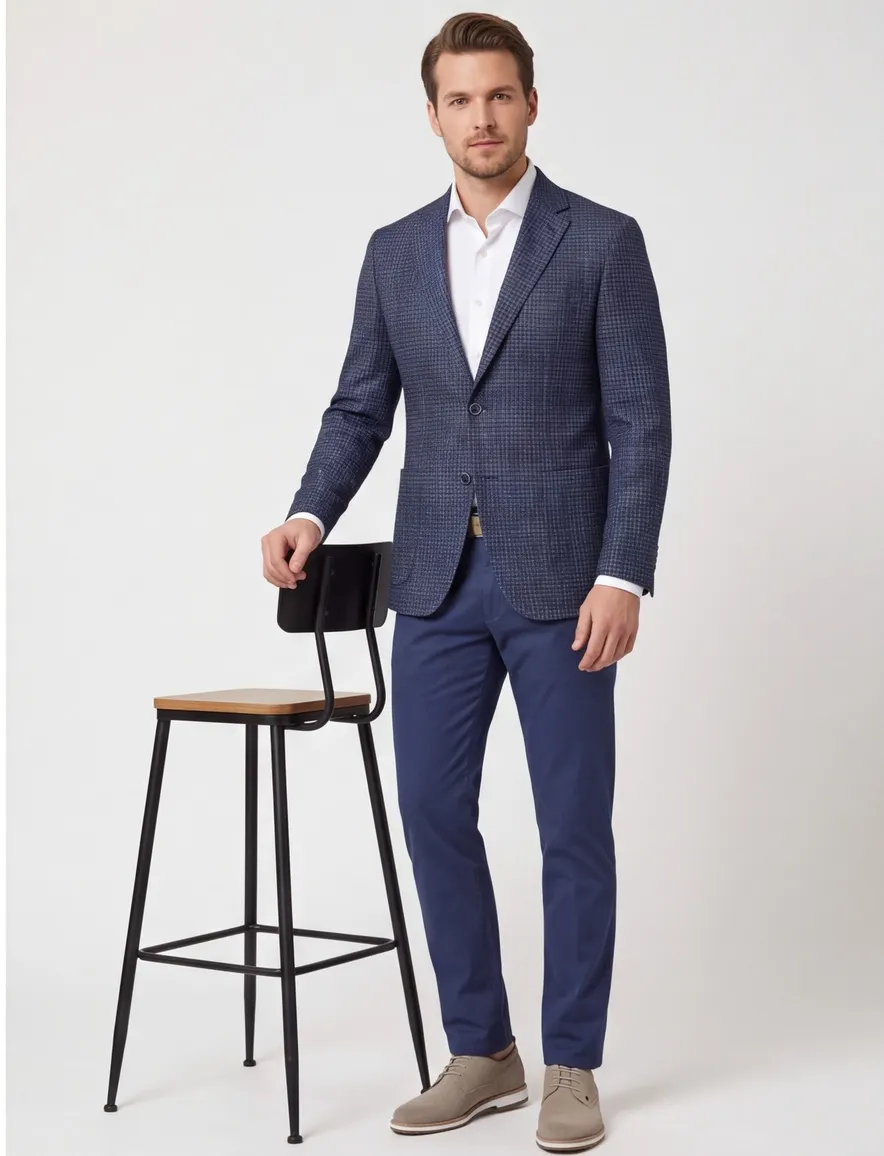Dressler Sendrik colbert donkerblauw gemêleerd wol slim fit