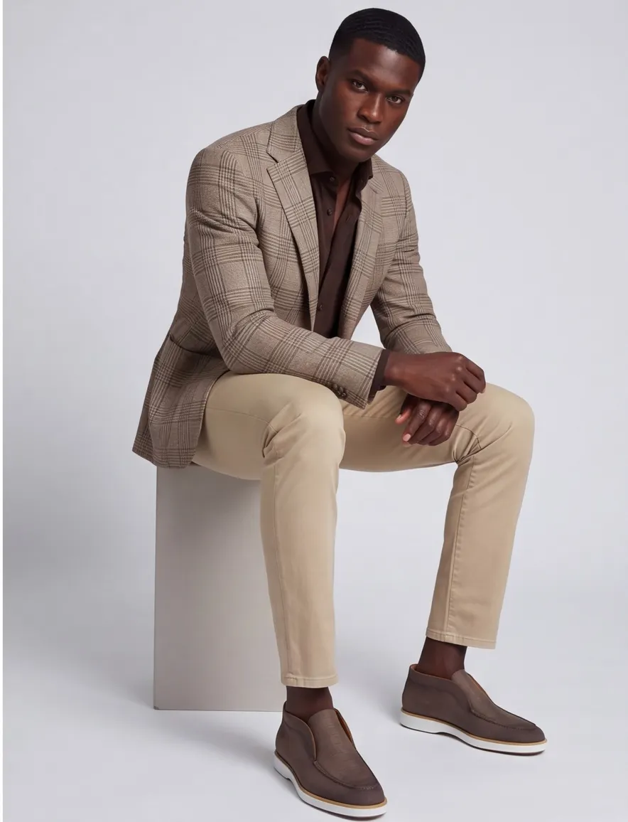 Dressler colbert Sendrik beige geruit slim fit