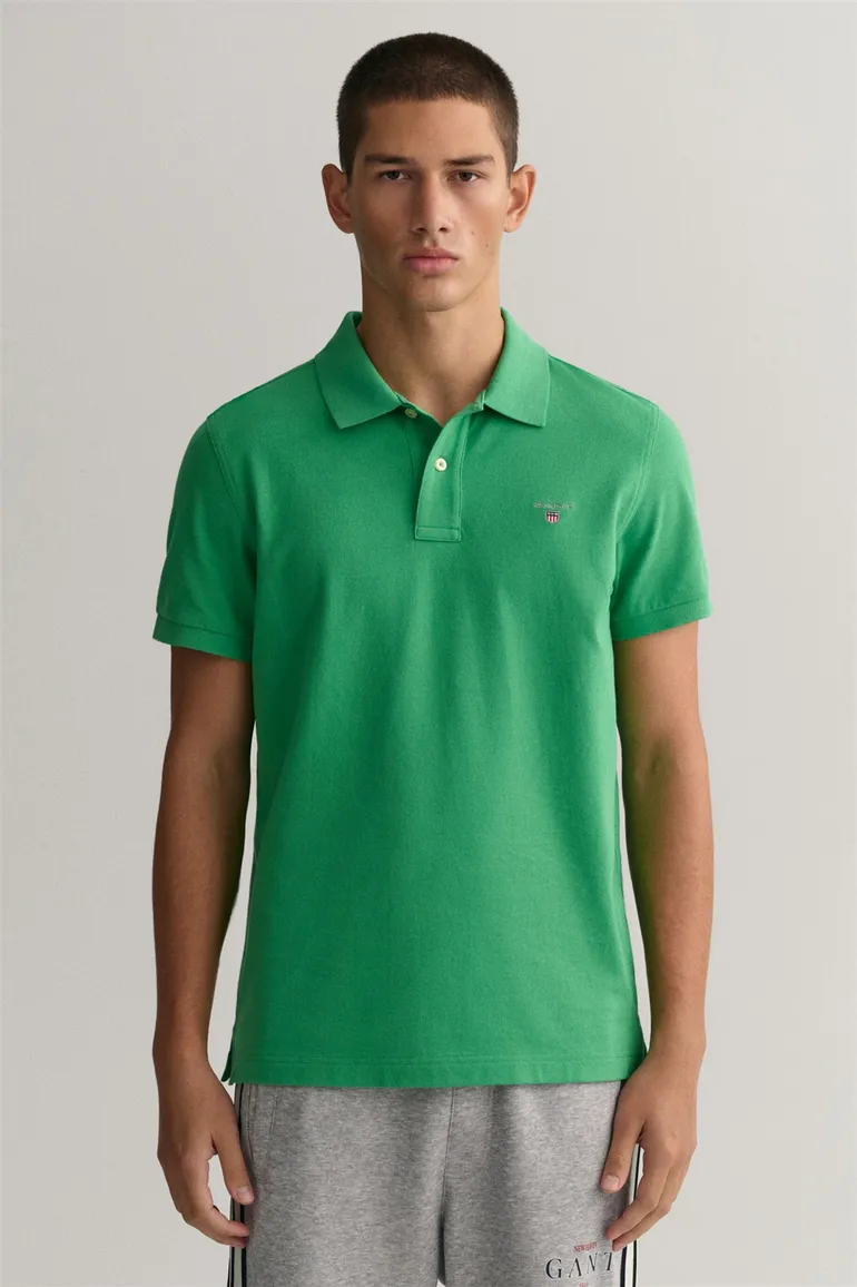 polo Gant groen effen katoen wijde fit