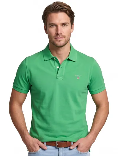 Gant Gant polo wijde fit groen effen met logo katoen