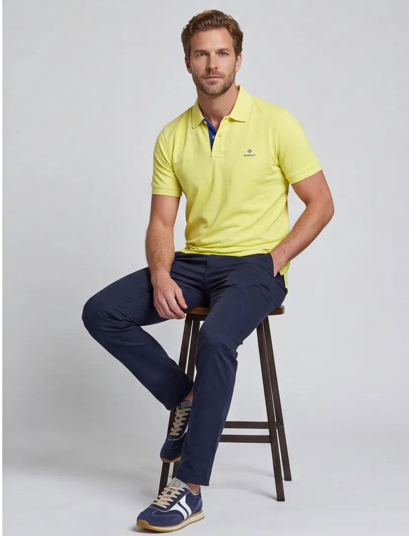 Gant polo normale fit geel effen katoen 2 knoops