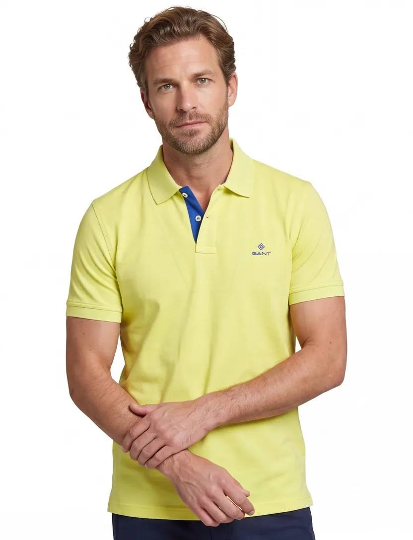Gant polo normale fit geel effen katoen 2 knoops