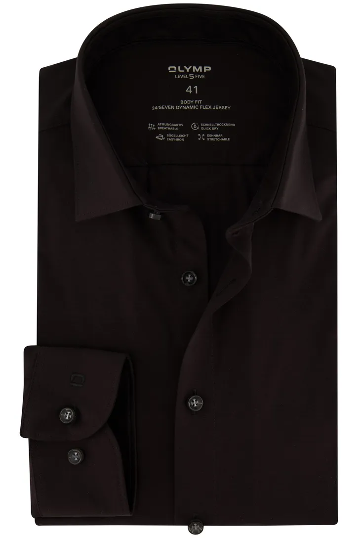 Katoenen Olymp body fit overhemd extra slim fit zwart