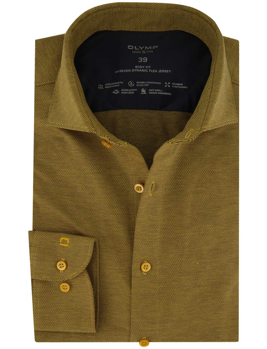 Olymp overhemd level five slim fit geel geprint