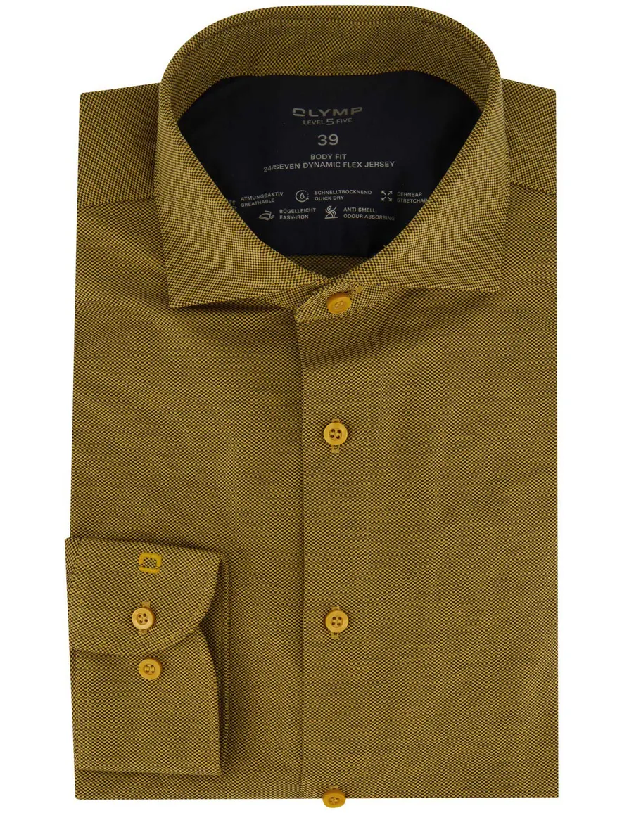 Olymp overhemd level five slim fit geel geprint