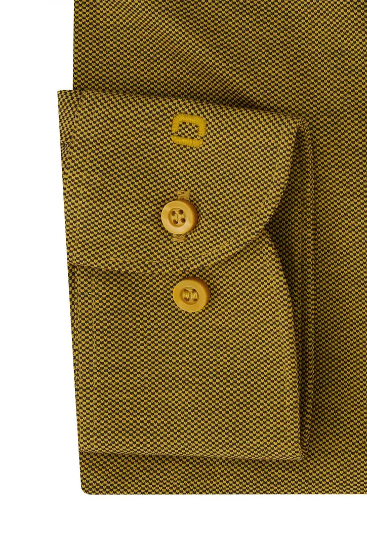 Olymp 24 seven business overhemd Level Five geel geprint katoen extra slim fit
