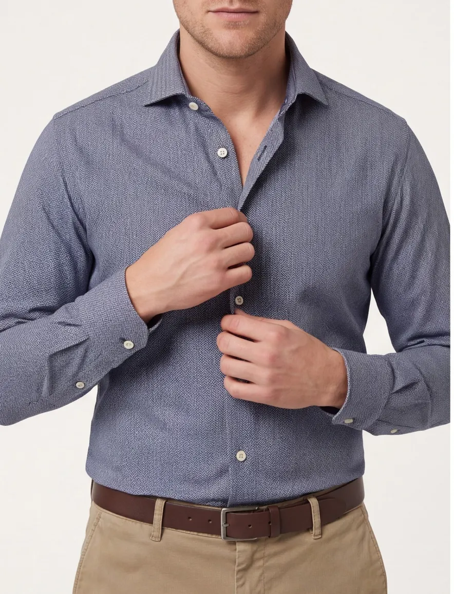 Olymp business overhemd blauw geprint katoen