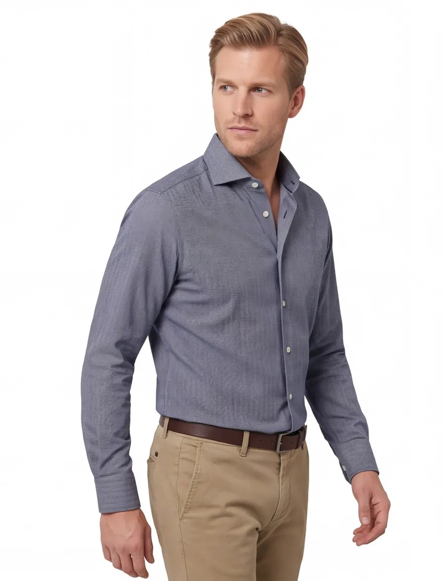 Olymp business overhemd blauw geprint katoen