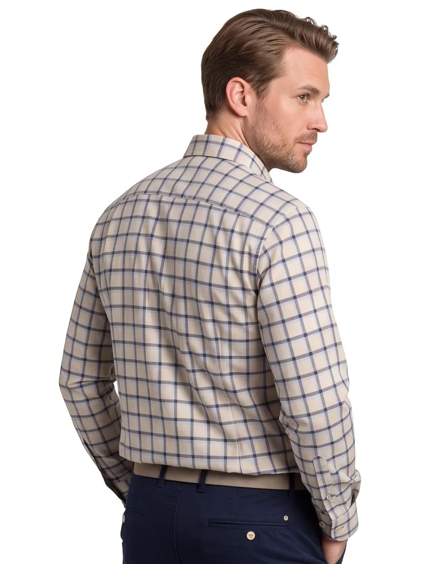 business overhemd Olymp Level Five beige geruit katoen extra slim fit