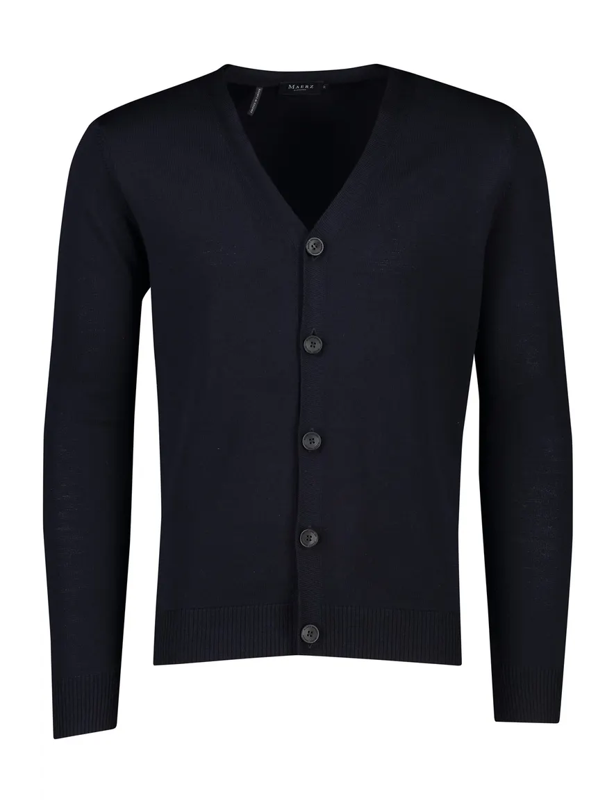 Maerz vest donkerblauw knopen effen wol