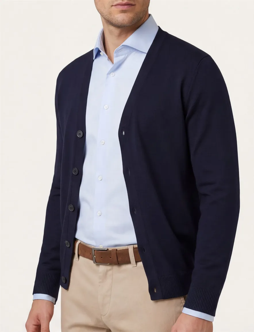 Maerz vest donkerblauw knopen effen wol