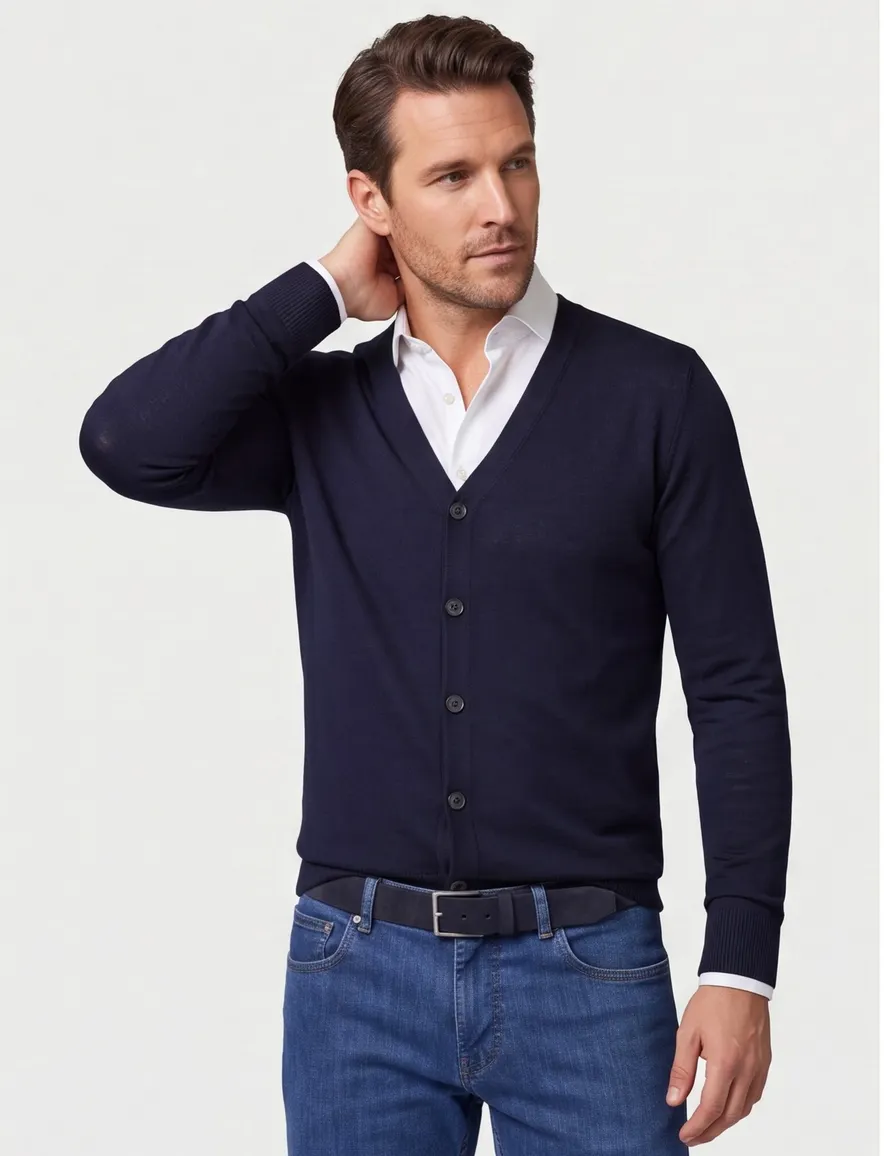 Maerz vest donkerblauw knopen effen wol