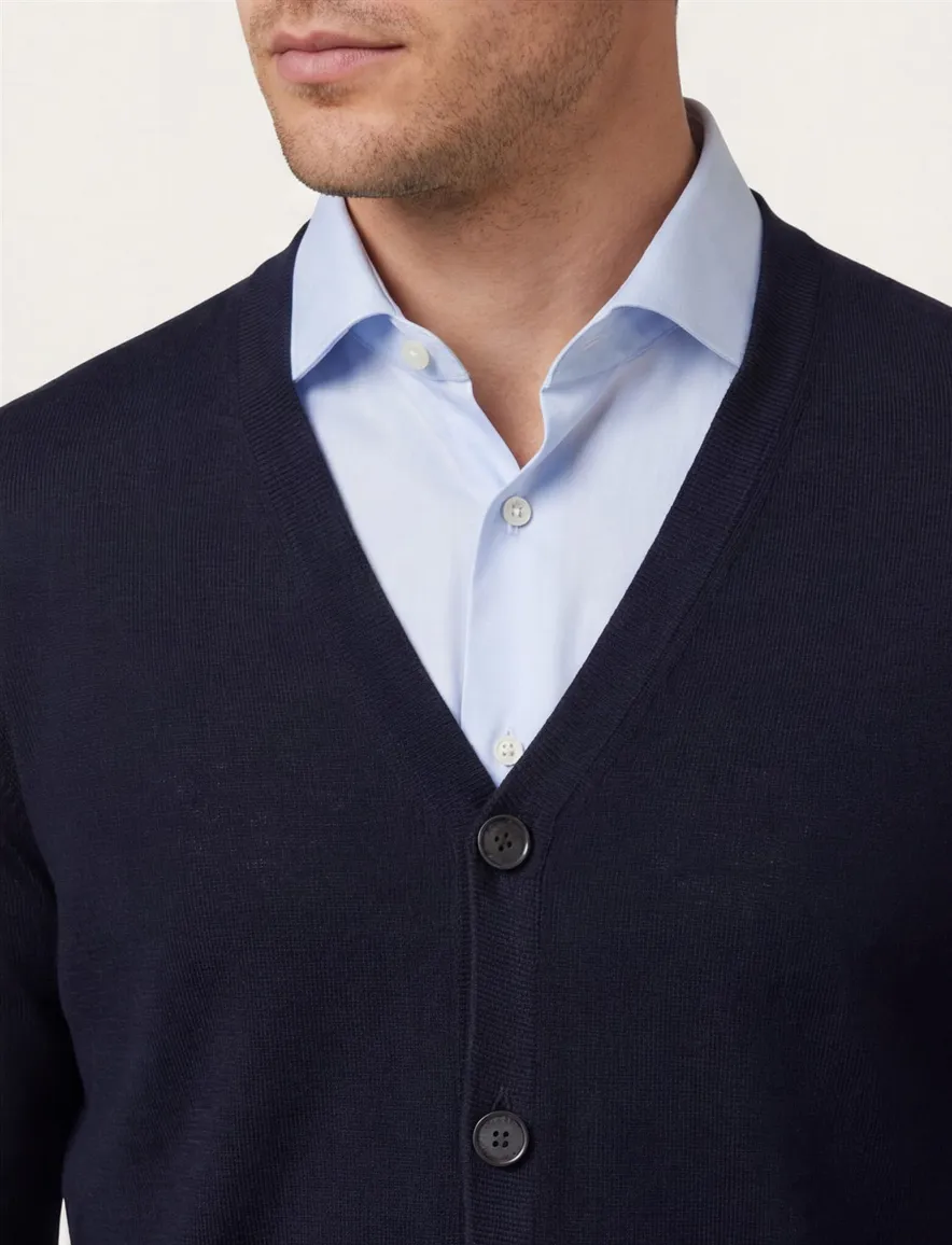 Maerz vest donkerblauw knopen effen wol