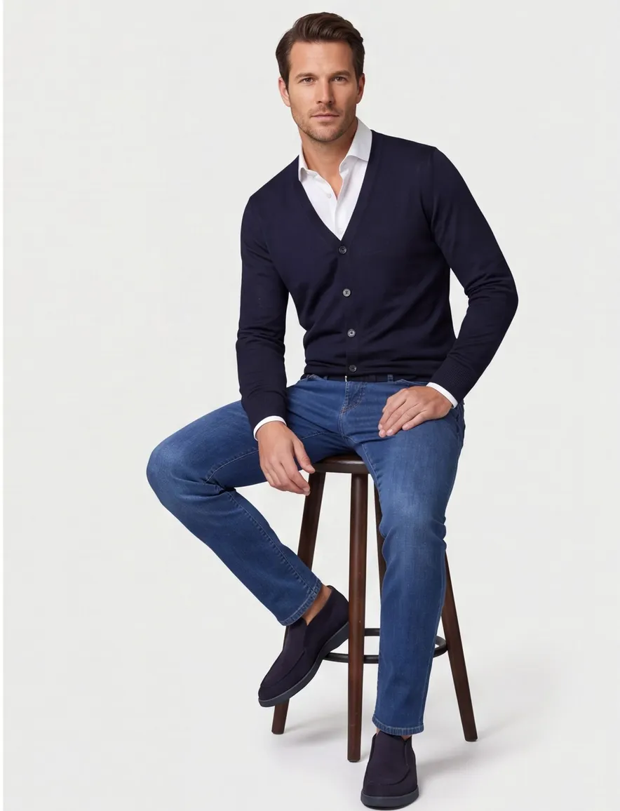 Maerz vest donkerblauw knopen effen wol