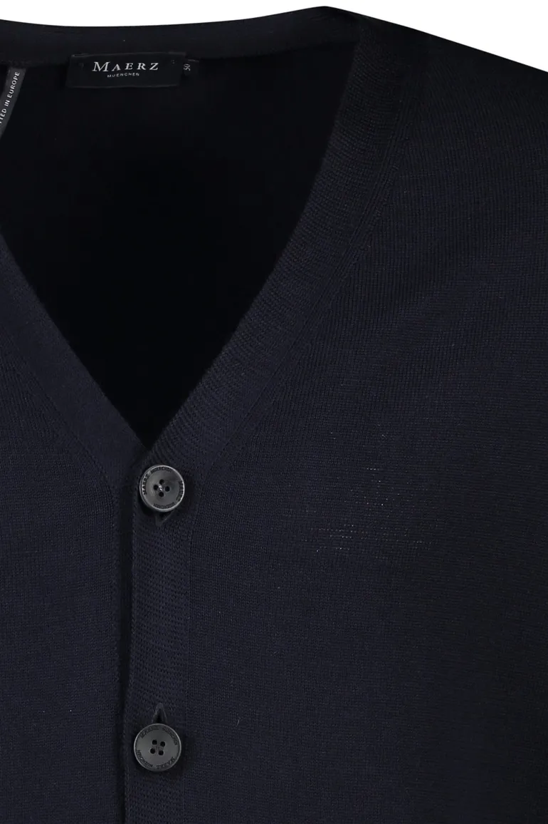 Maerz vest donkerblauw knopen effen wol