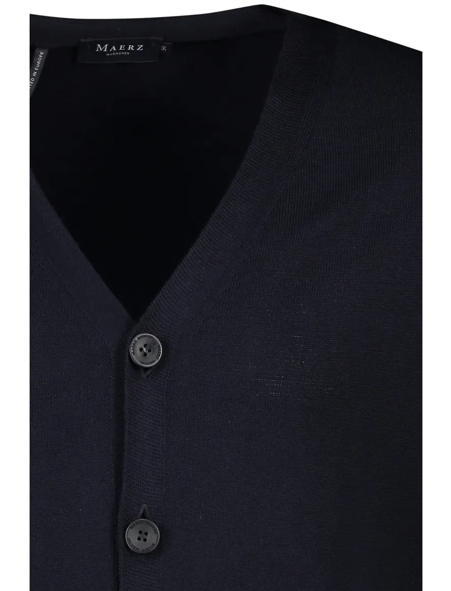 Maerz vest donkerblauw knopen effen wol