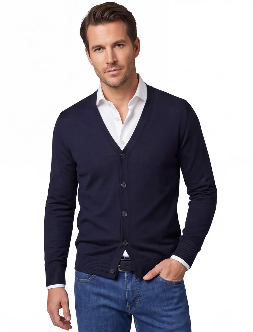 Maerz vest donkerblauw knopen effen wol