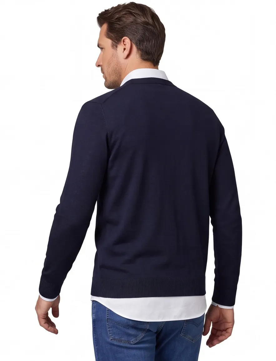 Maerz vest donkerblauw knopen effen wol