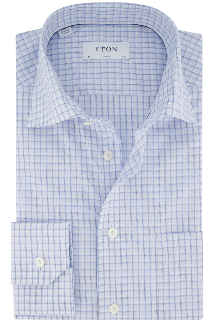 Classic Eton overhemd blauw geruit