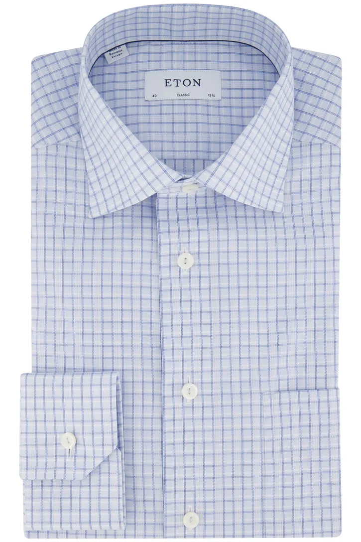 Classic Eton overhemd blauw geruit