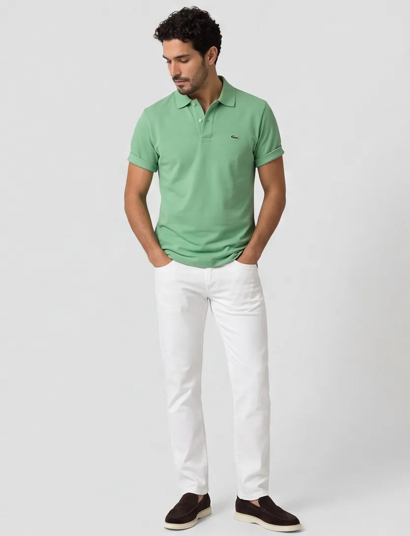 Lacoste poloshirt 3 knoops normale fit groen effen katoen