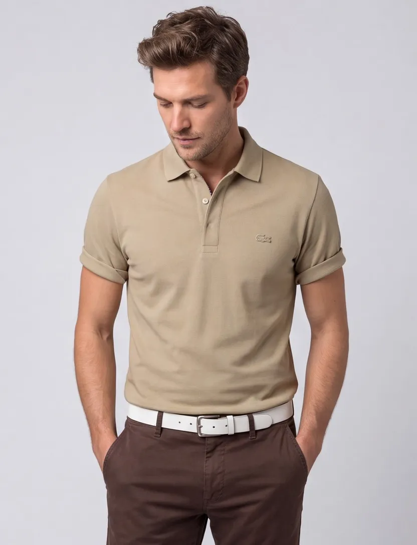 Lacoste poloshirt 3 knoops beige effen katoen normale fit