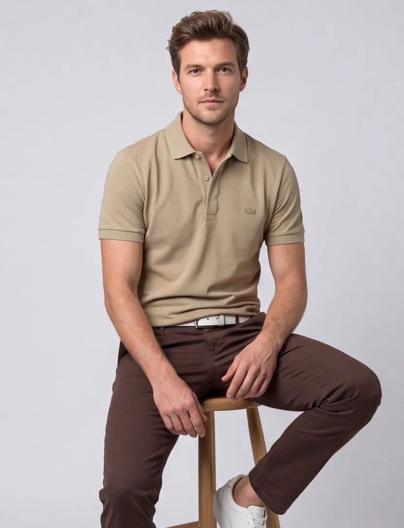 Lacoste poloshirt 3 knoops beige effen katoen normale fit
