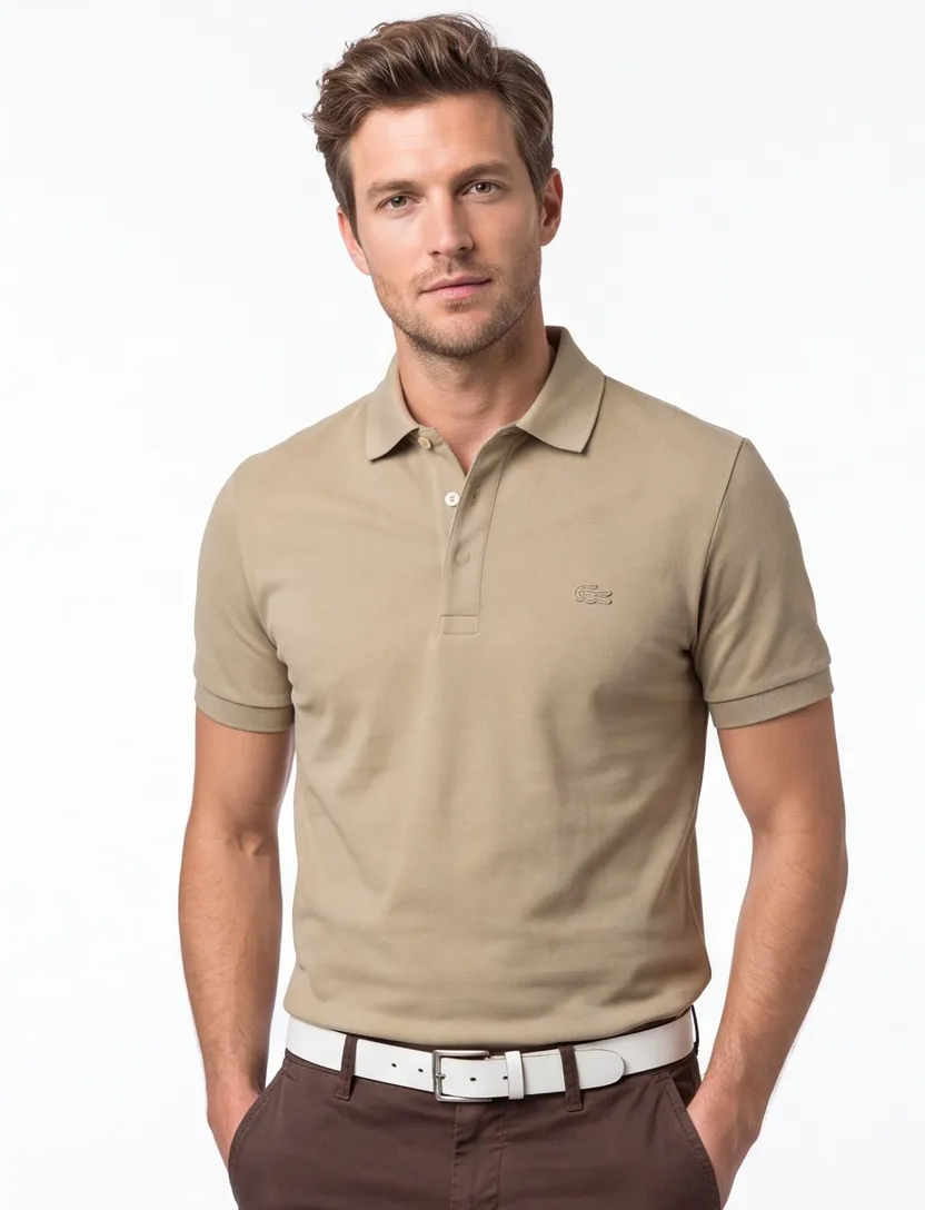 Lacoste poloshirt 3 knoops beige effen katoen normale fit