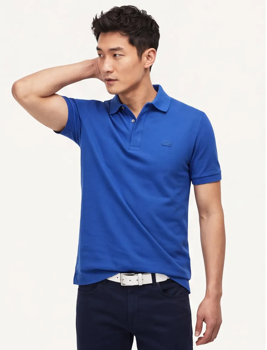 polo Lacoste blauw effen katoen normale fit