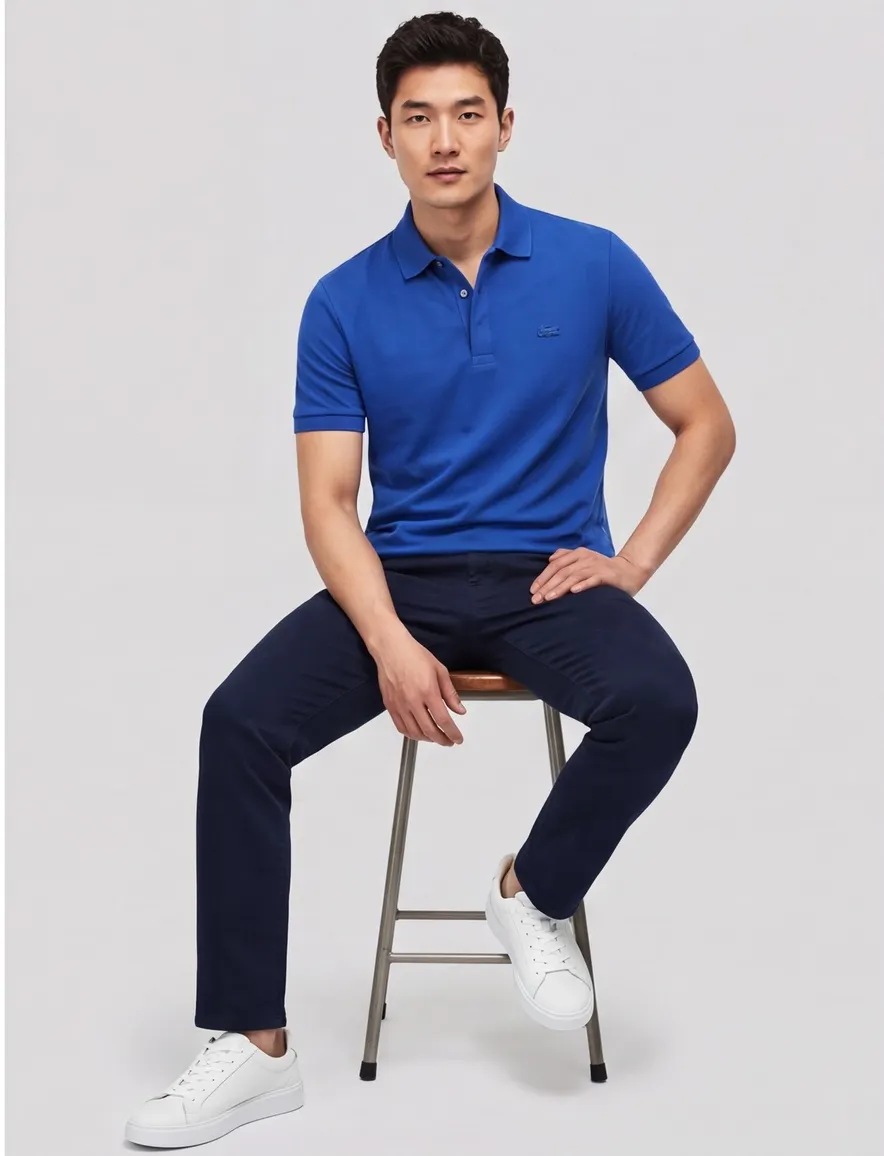polo Lacoste blauw effen katoen normale fit