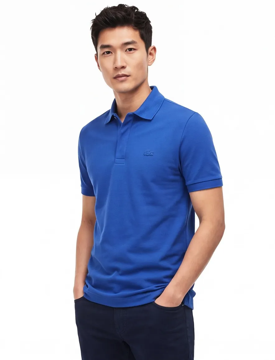 Lacoste poloshirt normale fit blauw effen katoen 3 knoops