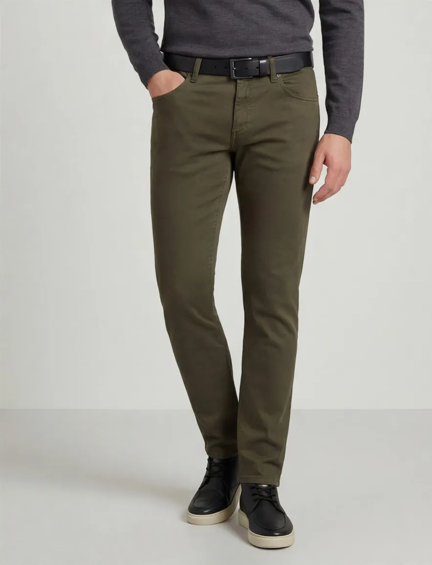 jeans Alberto khaki effen katoen